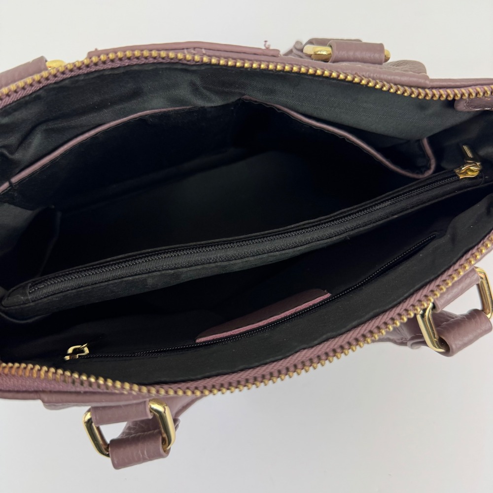 Mauve Purple Pebbled Leather Satchel Handbag Chic Classic Minimalist - Picture 10 of 16